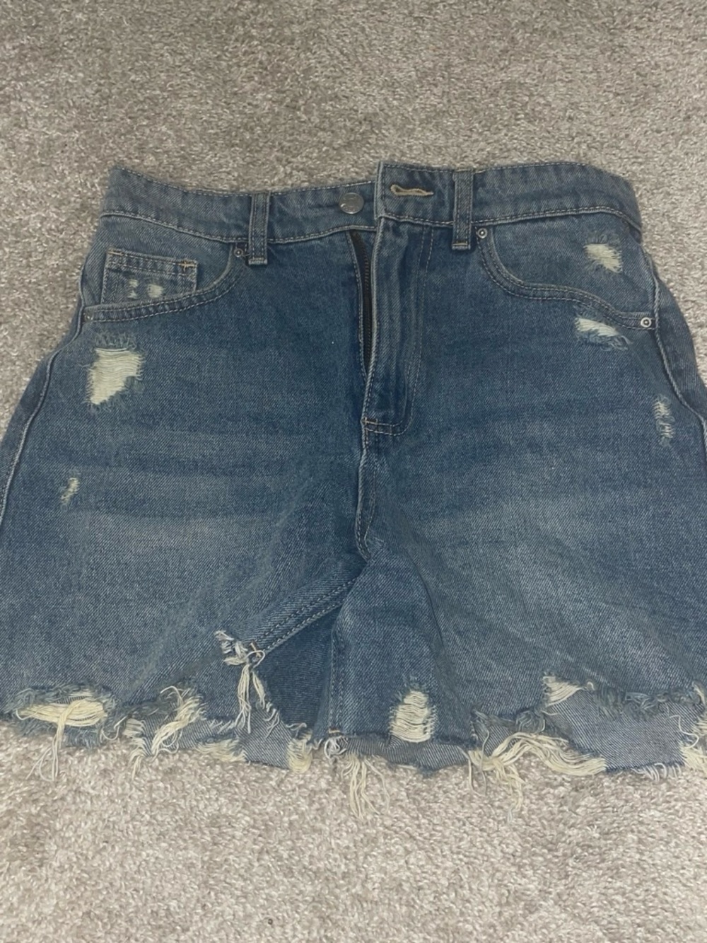 Distressed High-Rise Denim Jean Shorts - Blue